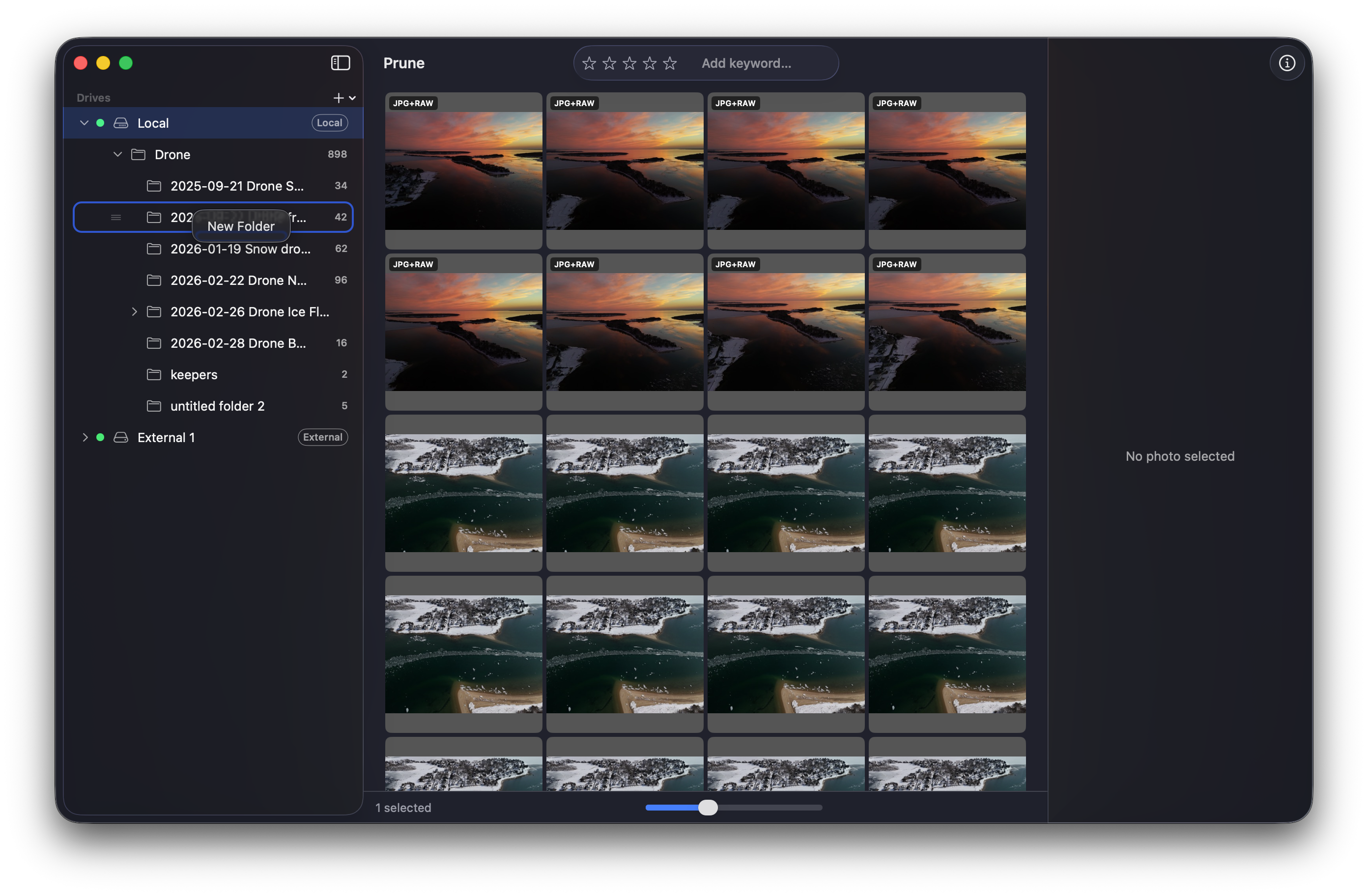 A right-click context menu on a sidebar folder row showing the New Folder option